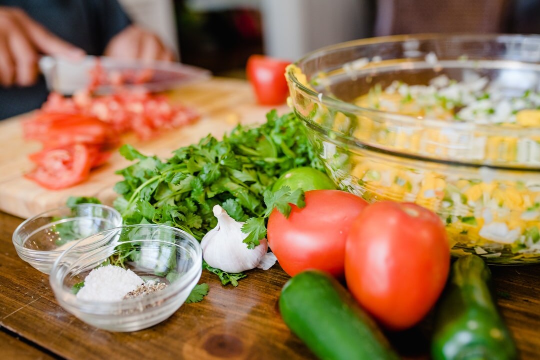 chopped vegetables in bowls