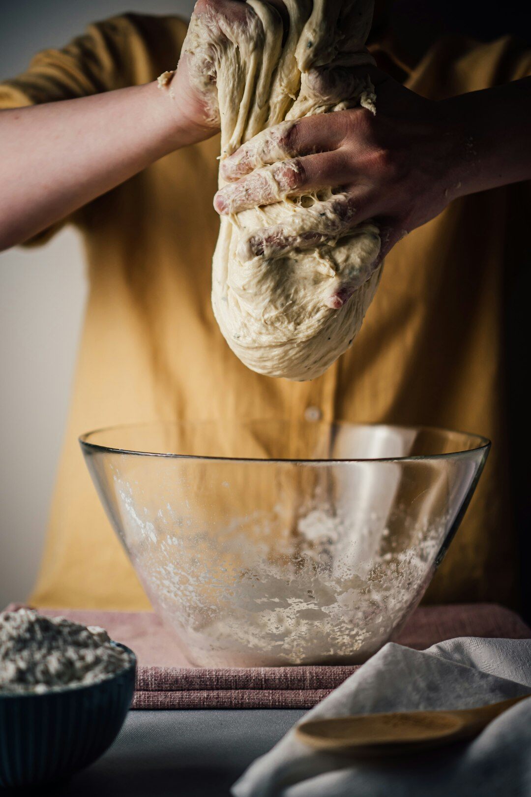 kneading bread dough